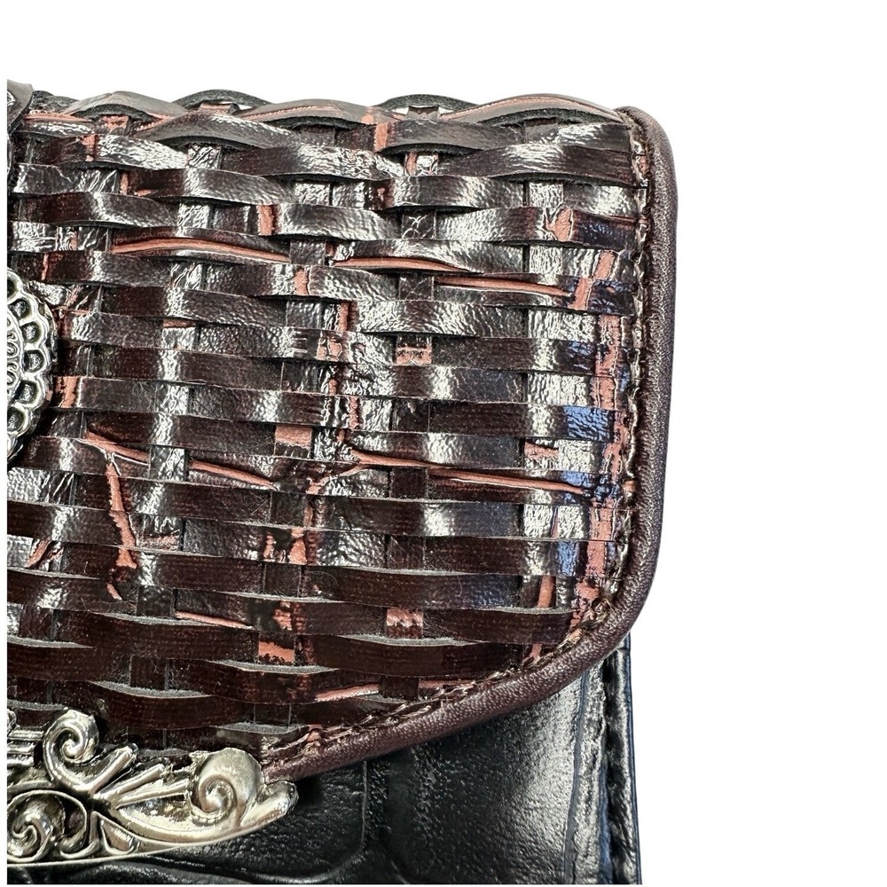 Western Crossbody Wallet Clutch Faux Croc Woven Leather Look Silver Heart Medusa - Picture 5 of 16